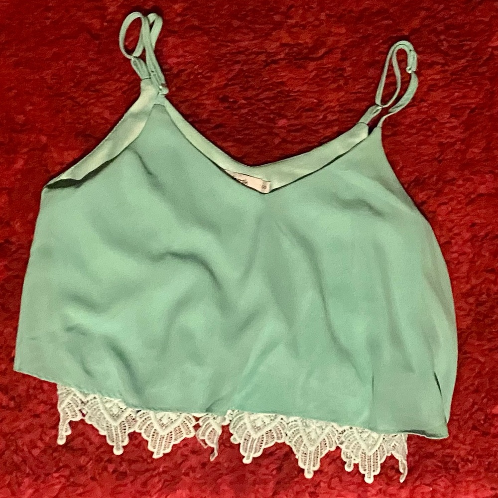 Women Small S Cropped Turquoise Top Blouse